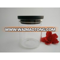 high quality clear glass spice jar with wooden lid silicon seal