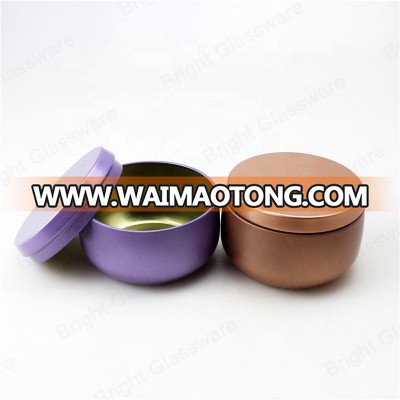 New Cheaper Customized Round Shape Candle Tin Box Purple Wax Candle Packaging Box