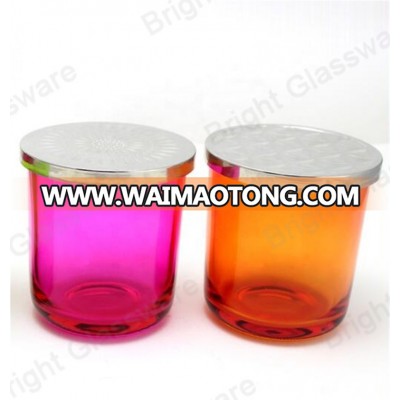 Popular cheap spray color empty candle glass container glass candle holder with metal lid