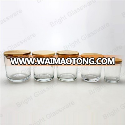 Empty transparent glass jar candle holder glass with wooden metal candle lid