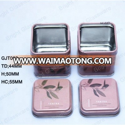 wholesale pink air tight square scented perfume jar  metal candle holder candle tin