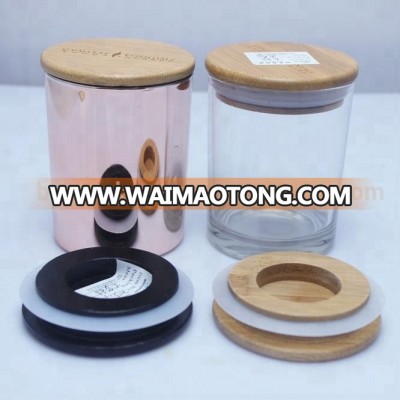 Rose gold glass candle jar with customized wooden lid bamboo lid