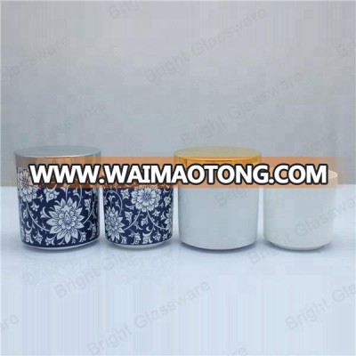 Accept custom design high quality ceramic candle holder container with metal lid wholesale